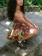 Red and Yellow Floral Halter Neck Mini Dress