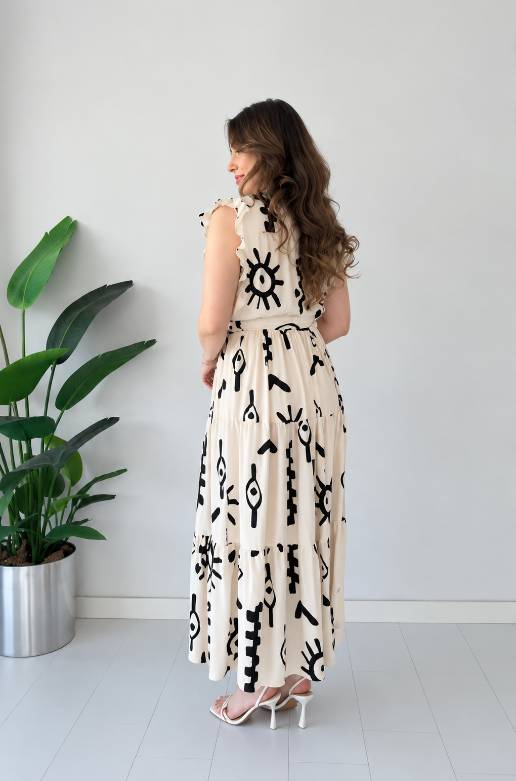 Womens Graphic White Dress with Belt