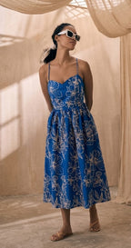 Shoulder Straps Floral Print Fit & Flare Cotton Dress