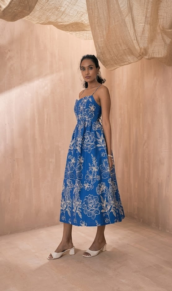 Shoulder Straps Floral Print Fit & Flare Cotton Dress