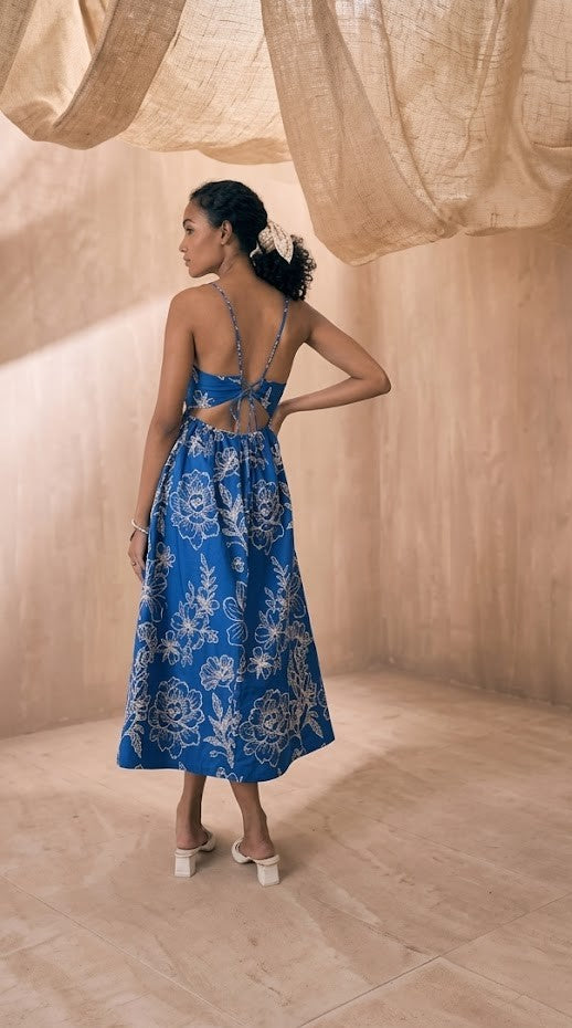 Shoulder Straps Floral Print Fit & Flare Cotton Dress