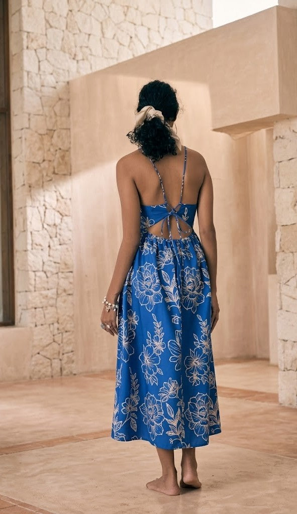 Shoulder Straps Floral Print Fit & Flare Cotton Dress