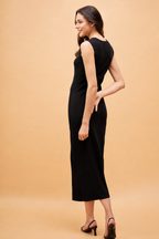 Self Design Shoulder Straps Bodycon Midi Dress