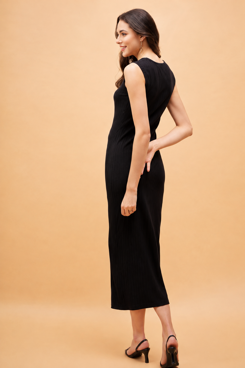 Self Design Shoulder Straps Bodycon Midi Dress