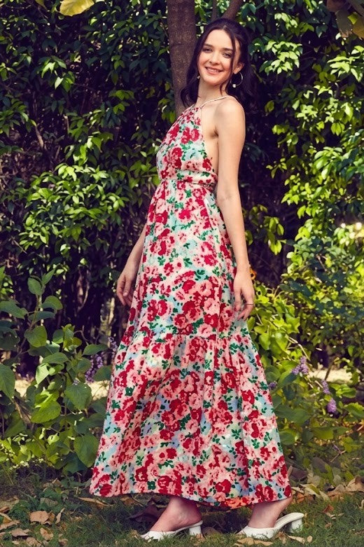 Floral Printed Tiered Maxi Fit & Flare Dress