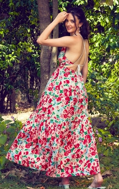 Floral Printed Tiered Maxi Fit & Flare Dress