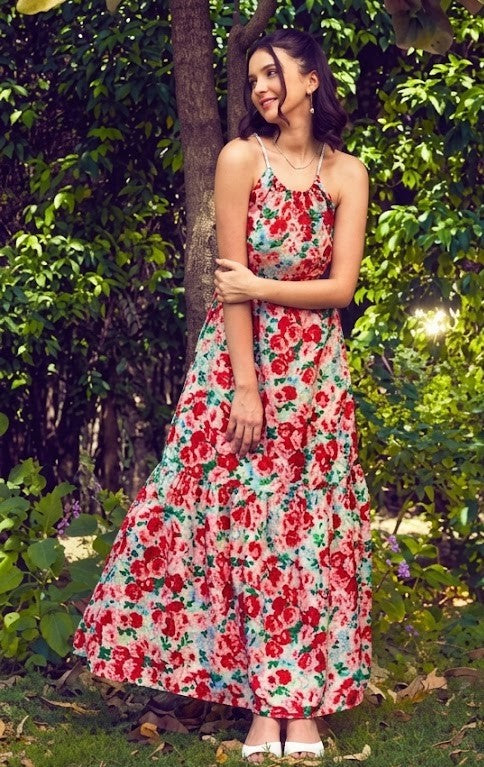 Floral Printed Tiered Maxi Fit & Flare Dress