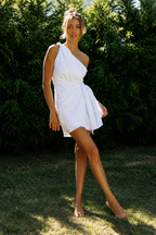 Women One Shoulder Tie-Ups Detail Cotton Fit and Flare Mini Dress