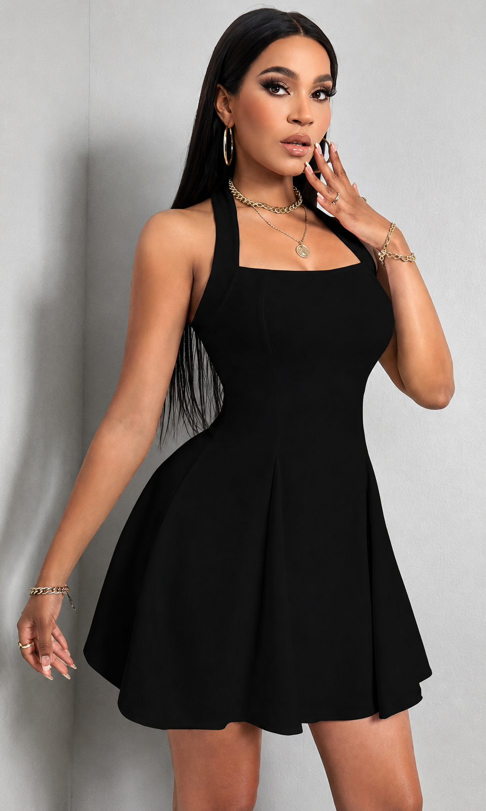 Halter Neck Fit & Flare Dress