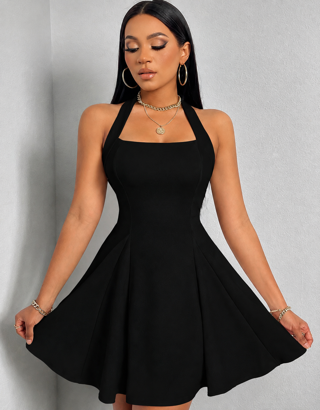 Halter Neck Fit & Flare Dress