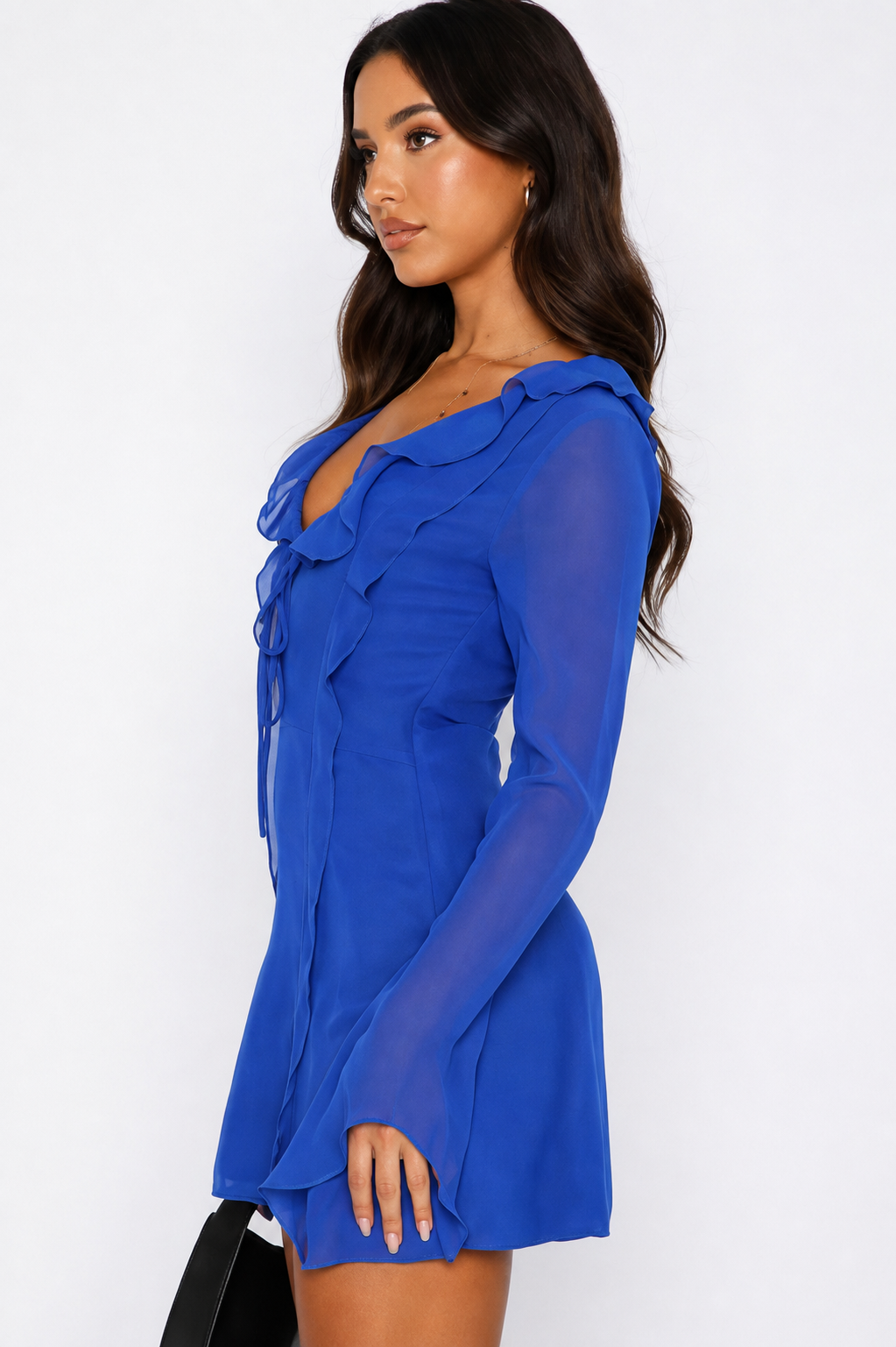 Blue V-Neck Tie-Ups Detail A-Line Mini Dress