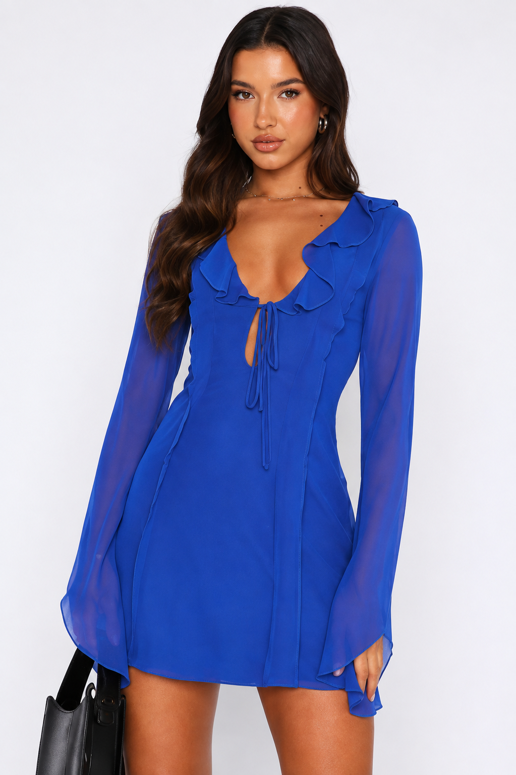 Blue V-Neck Tie-Ups Detail A-Line Mini Dress