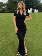 Shirt Collar Bodycon Maxi Dress