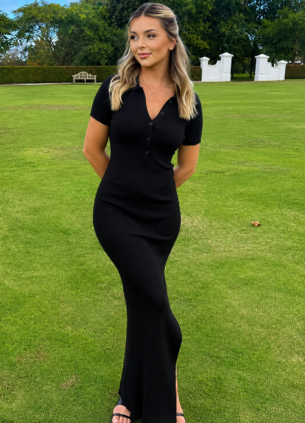 Shirt Collar Bodycon Maxi Dress