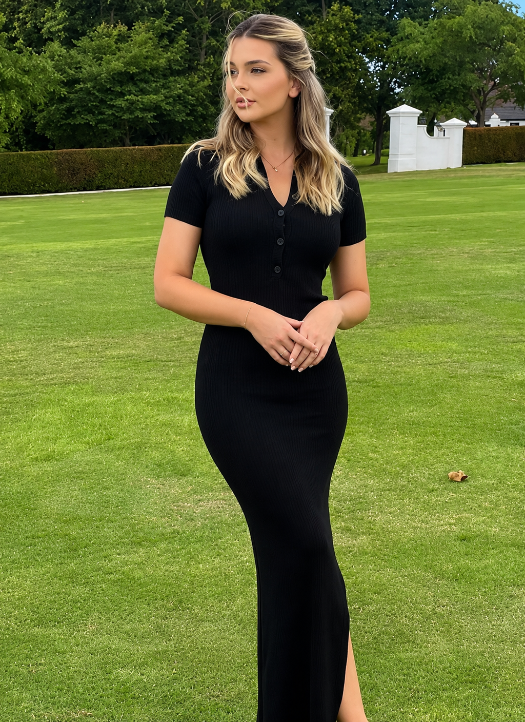 Shirt Collar Bodycon Maxi Dress