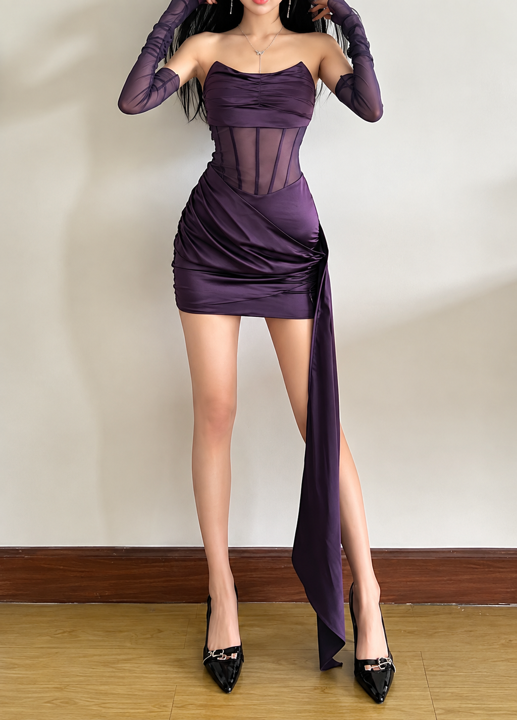 Strapless Satin Ruched Bandeau Mini Dress