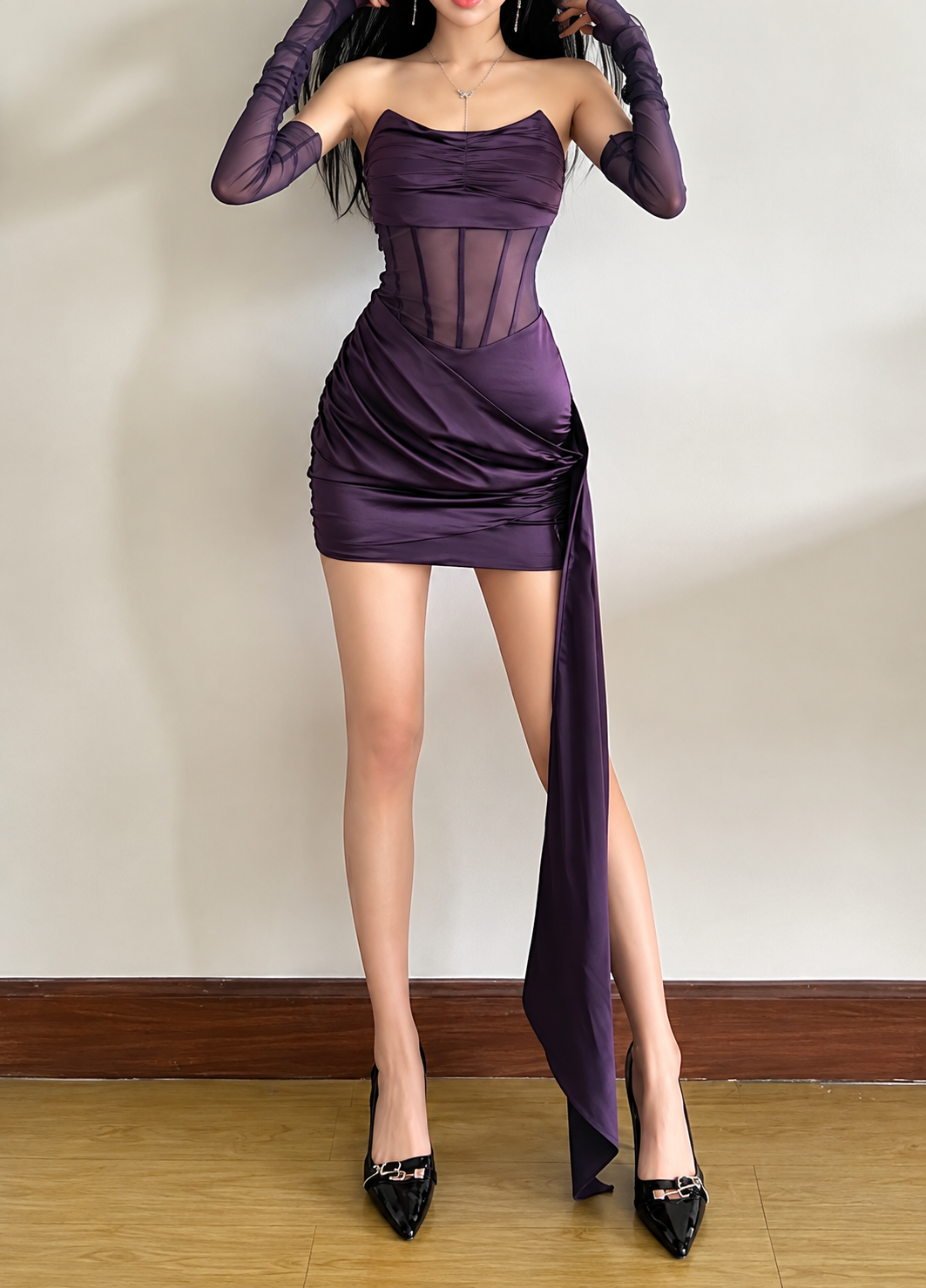Strapless Satin Ruched Bandeau Mini Dress