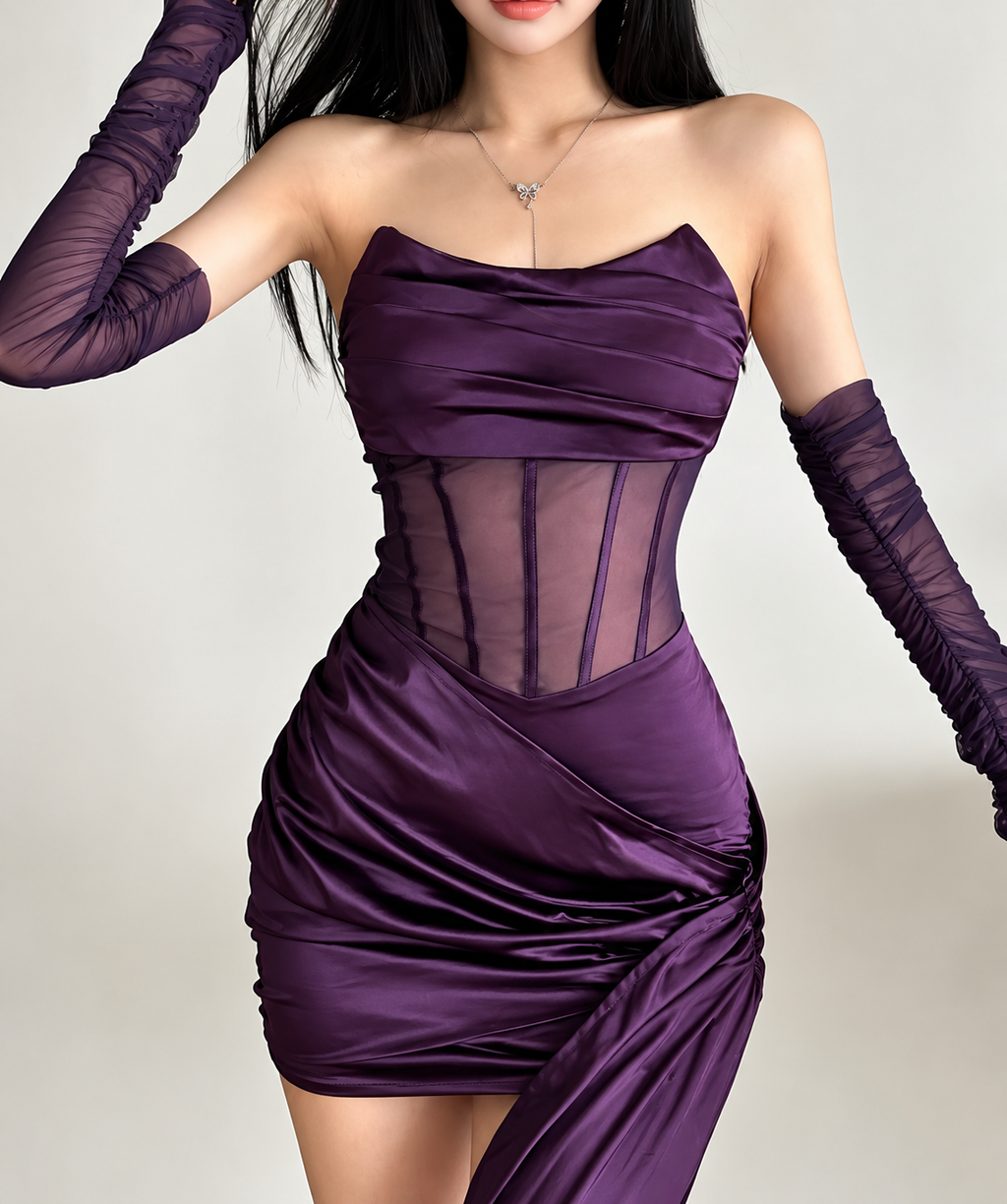 Strapless Satin Ruched Bandeau Mini Dress