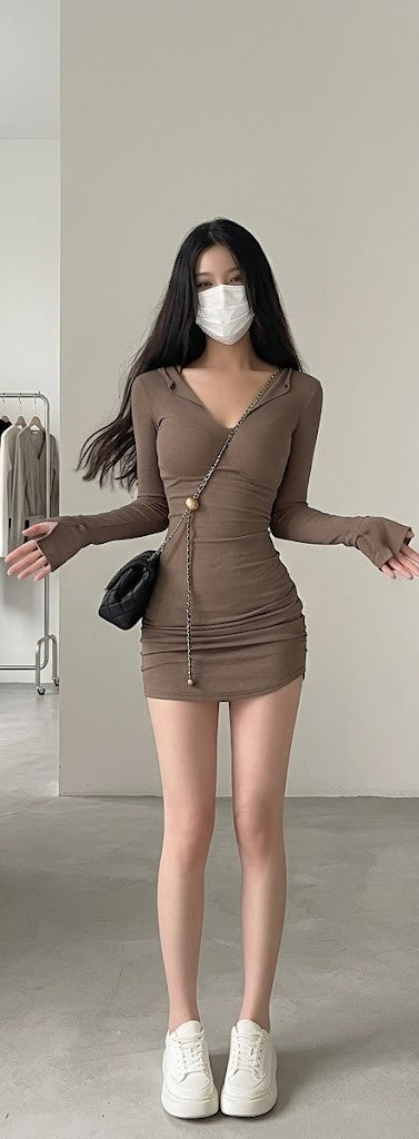 Women Shirt Collar Bodycon Mini Dress