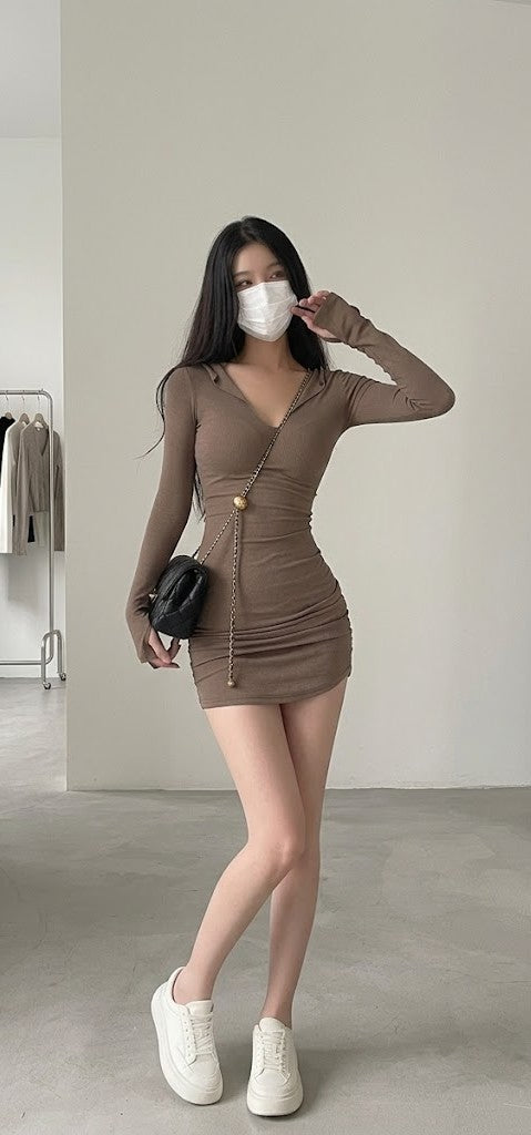 Women Shirt Collar Bodycon Mini Dress