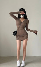 Women Shirt Collar Bodycon Mini Dress