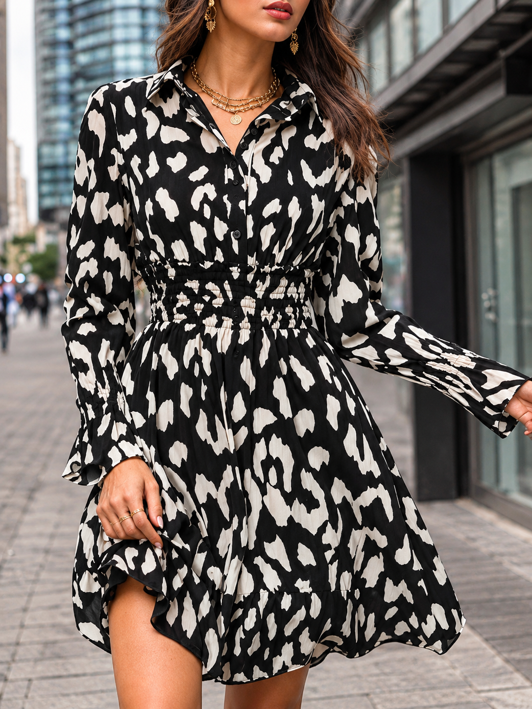 Abstract Printed Fit & Flare Dress