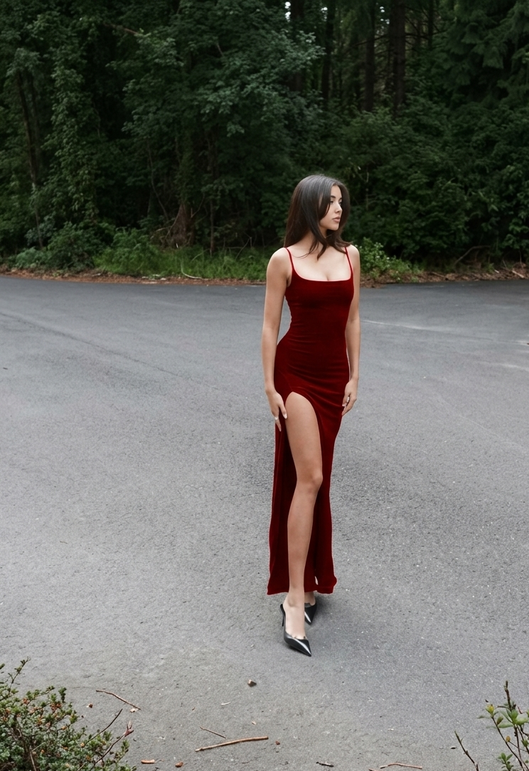 Women Shoulder Straps Bodycon Maxi Dress with Slits