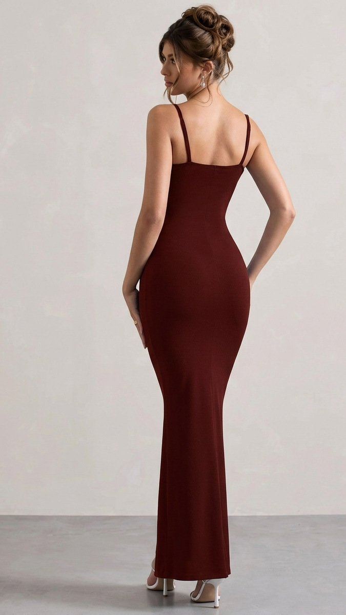Women Shoulder Straps Bodycon Maxi Dress with Slits