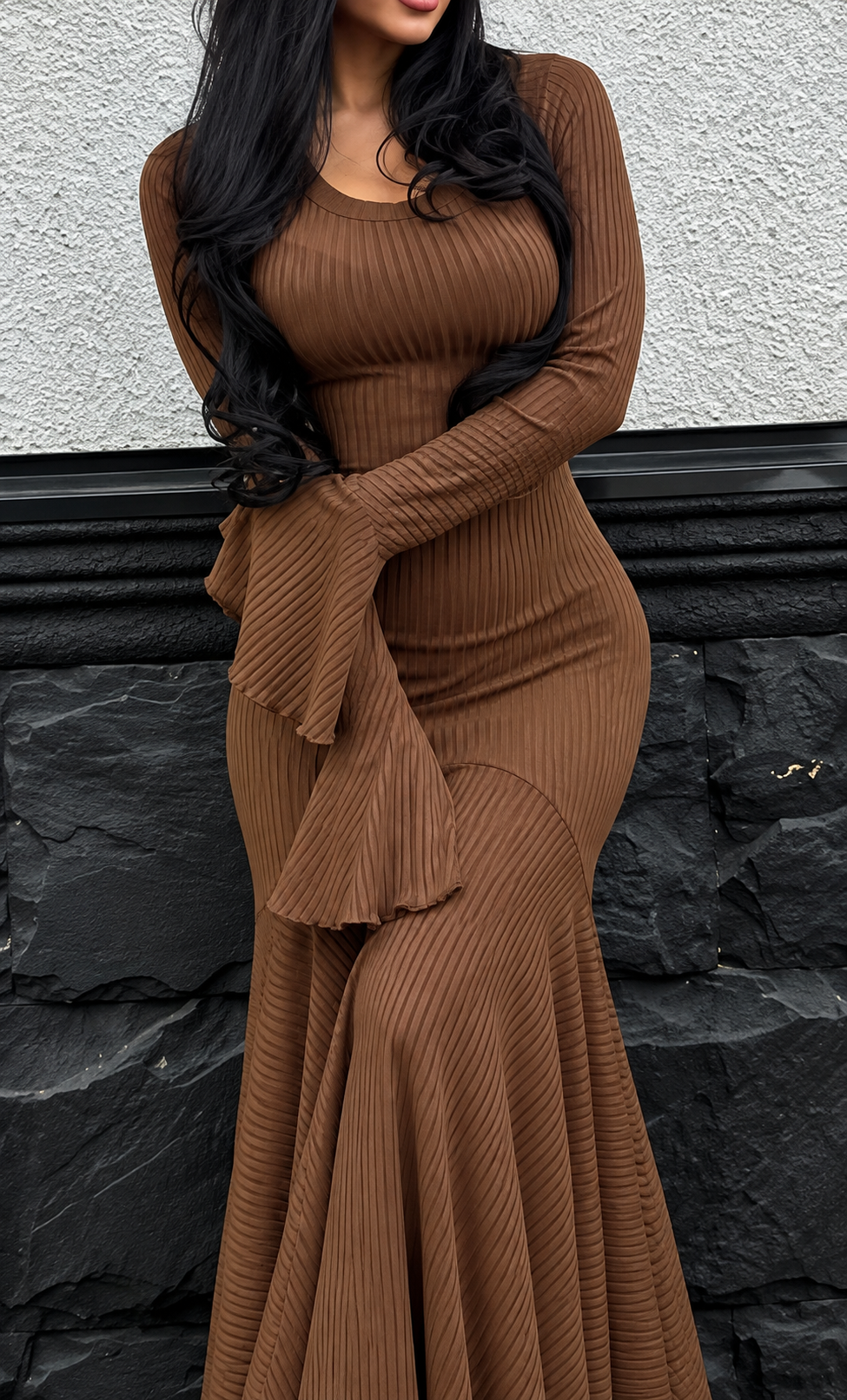 Flared Sleeve Bodycon Maxi Dress