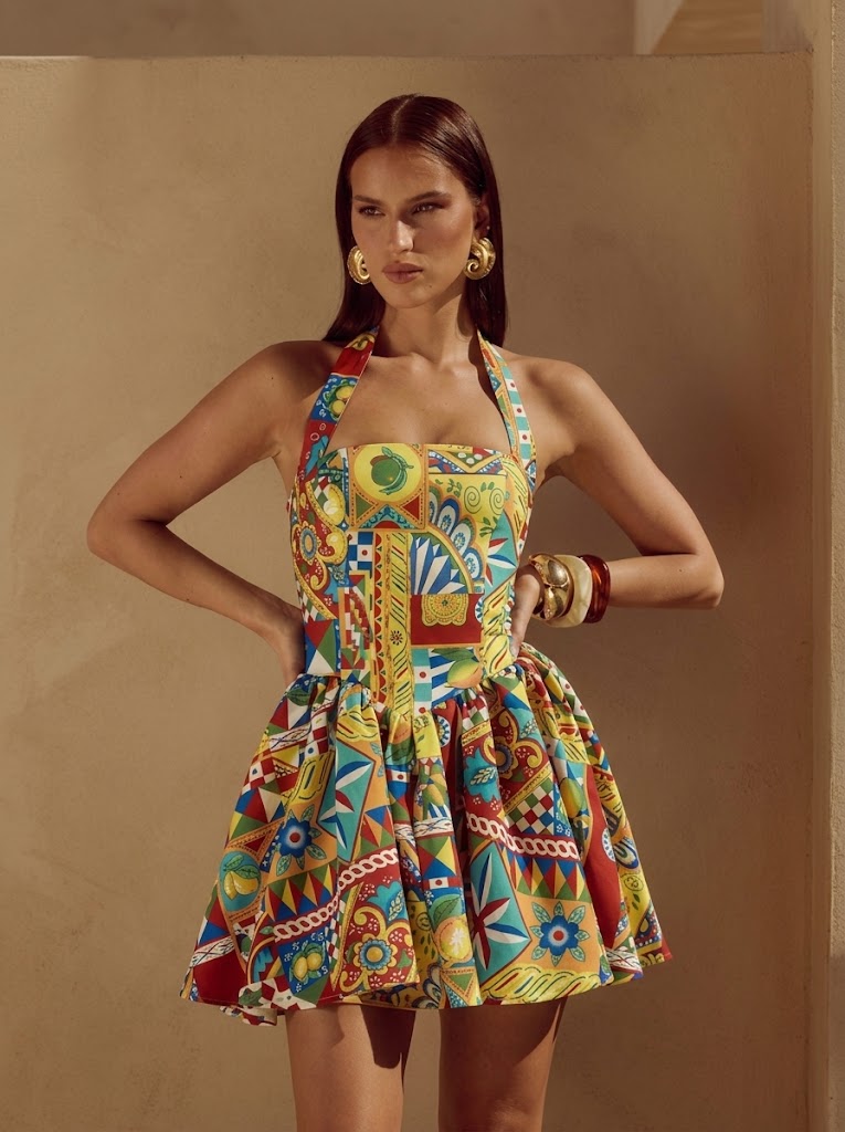 Women Print Halter Neck Peplum Dress