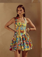 Women Print Halter Neck Peplum Dress