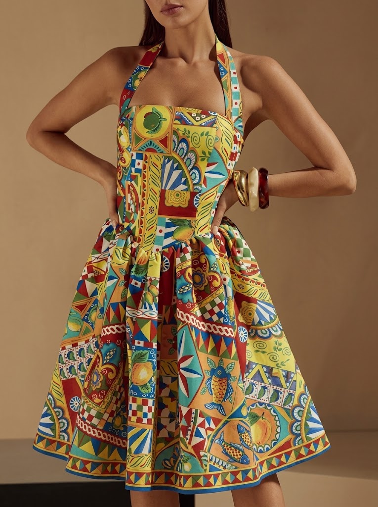 Women Print Halter Neck Peplum Dress