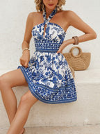 Print Keyhole Neck Fit & Flare Dress