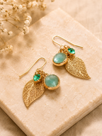 Leaf Shaped Crystals Drop Earrings
