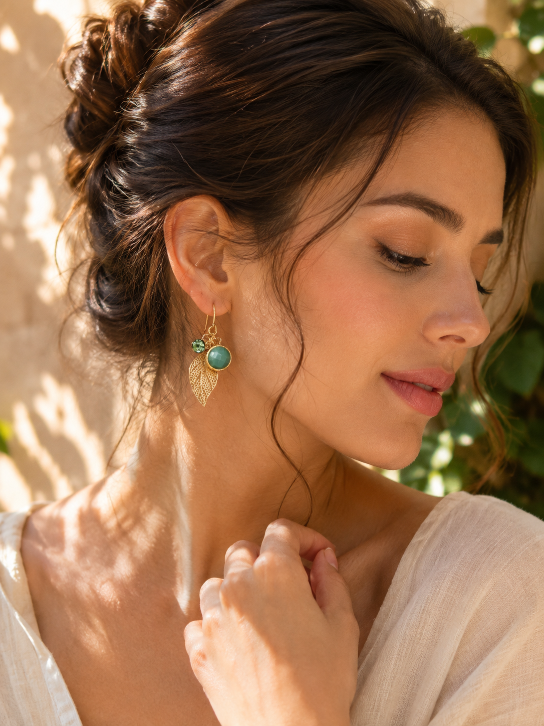 Leaf Shaped Crystals Drop Earrings