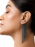 Women Black Long Tassel Dangle Partywear Earrings