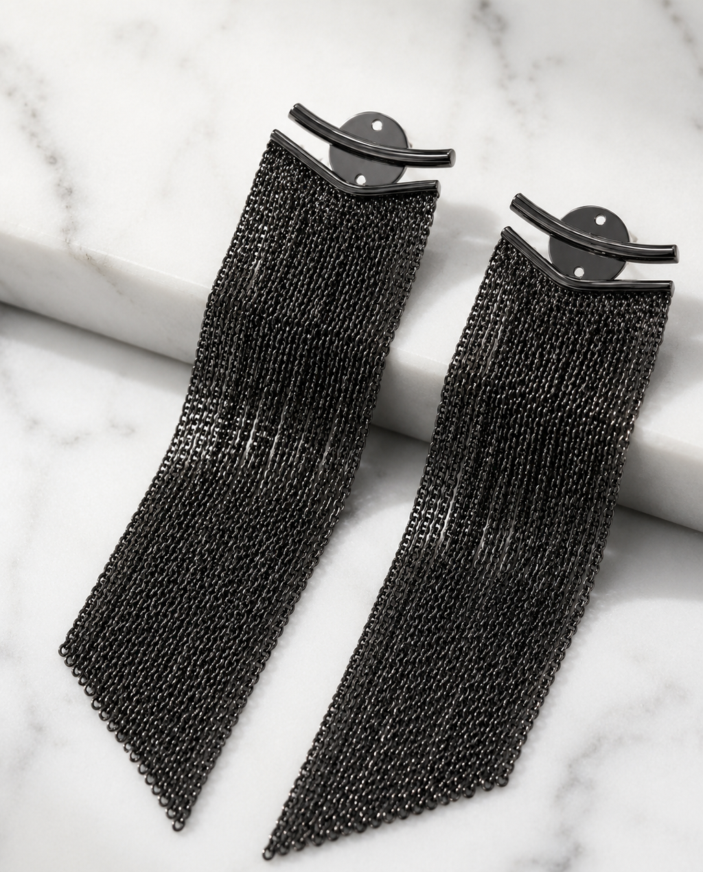 Women Black Long Tassel Dangle Partywear Earrings