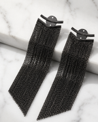 Women Black Long Tassel Dangle Partywear Earrings