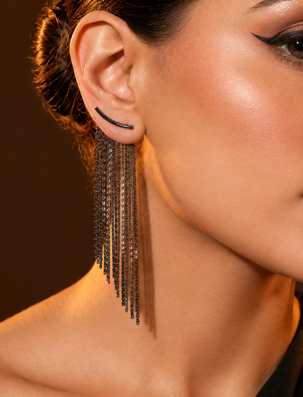 Women Black Long Tassel Dangle Partywear Earrings