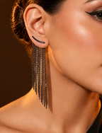 Women Black Long Tassel Dangle Partywear Earrings