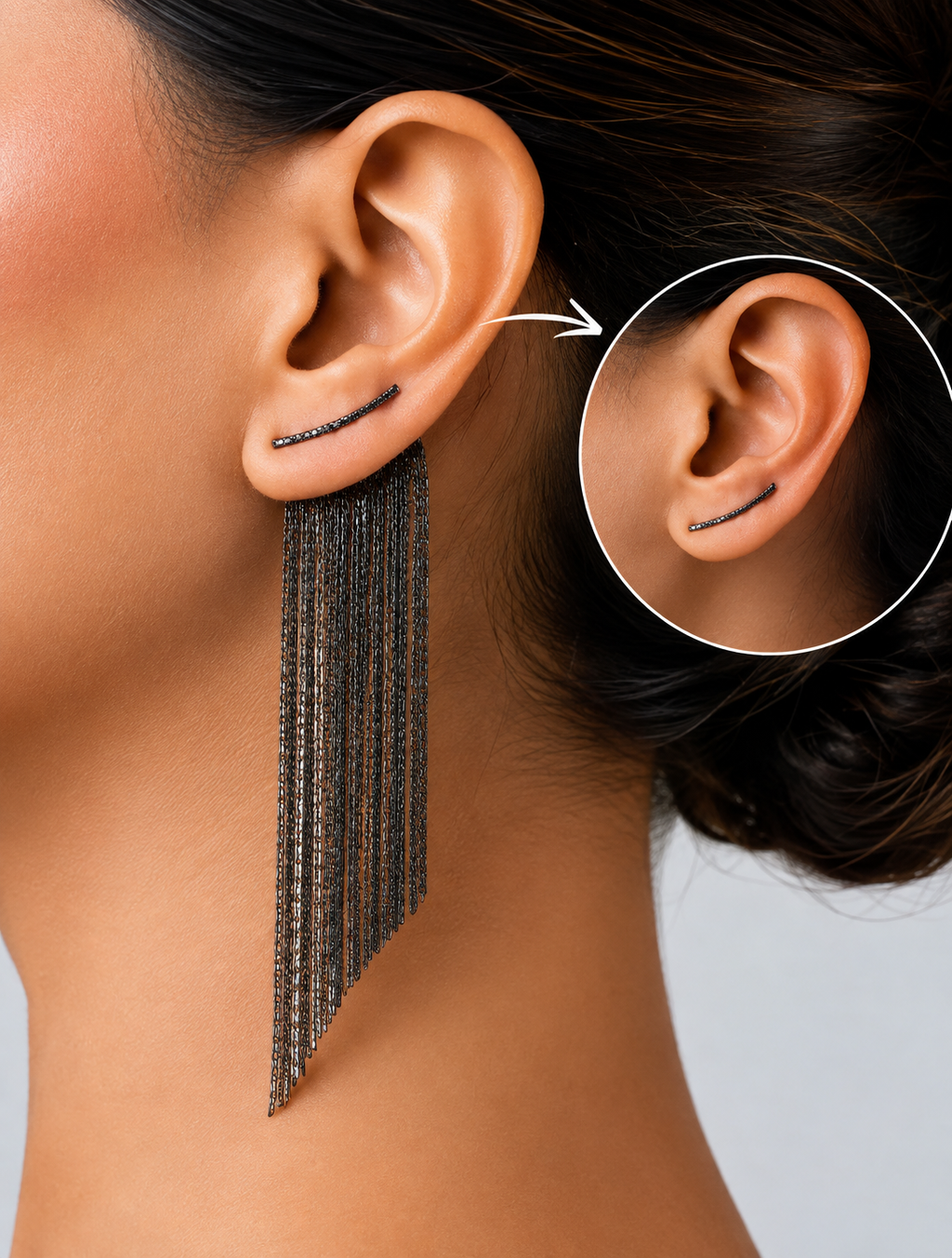 Women Black Long Tassel Dangle Partywear Earrings