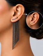 Women Black Long Tassel Dangle Partywear Earrings