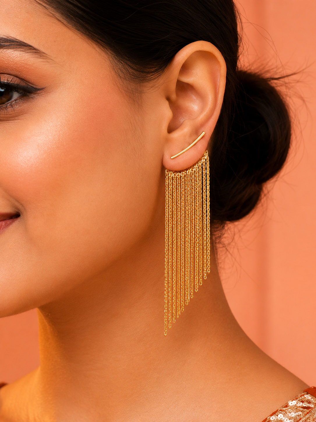 Women 18K Gold Plated Long Tassel Dangle Earrings