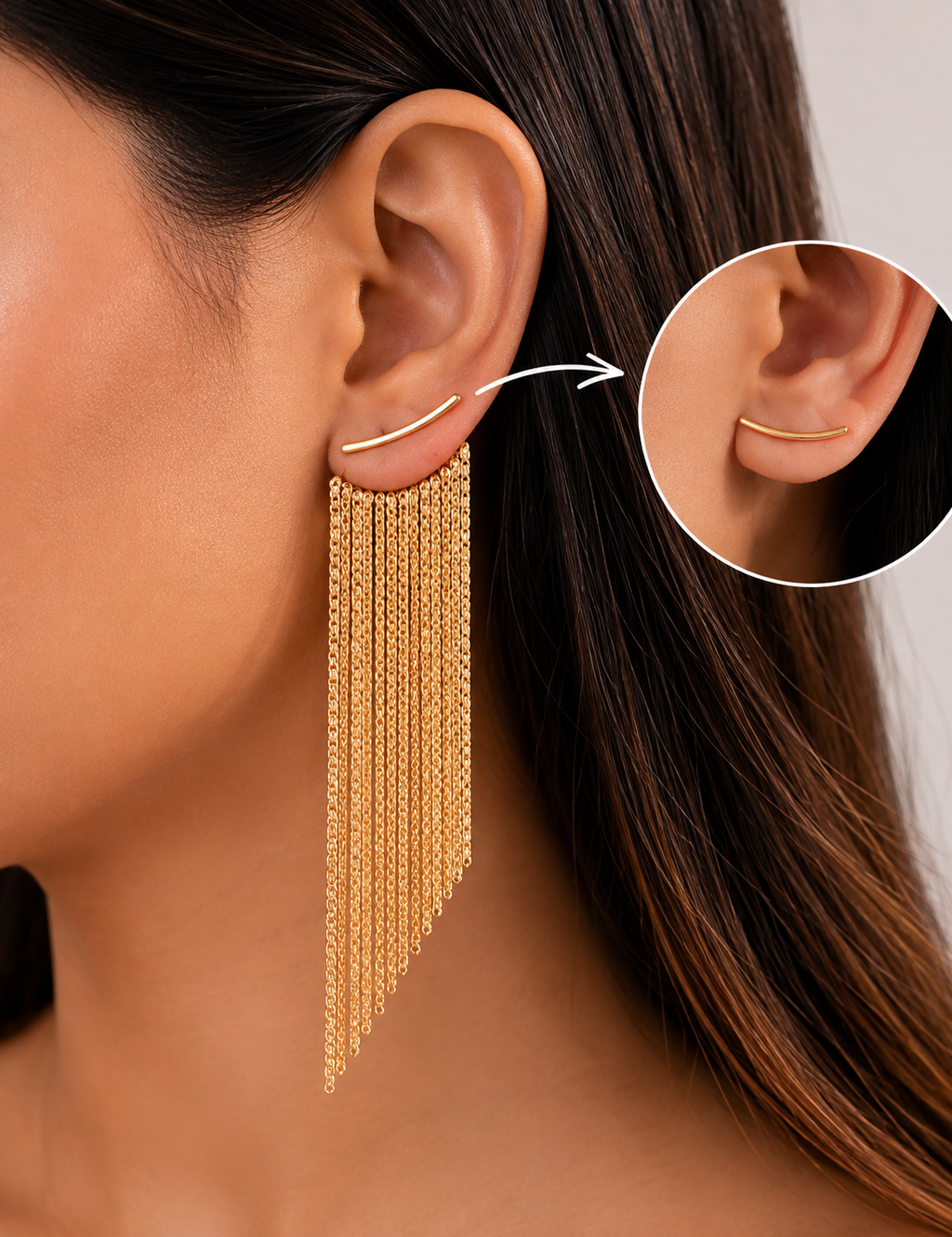 Women 18K Gold Plated Long Tassel Dangle Earrings