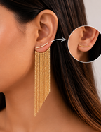 Women 18K Gold Plated Long Tassel Dangle Earrings