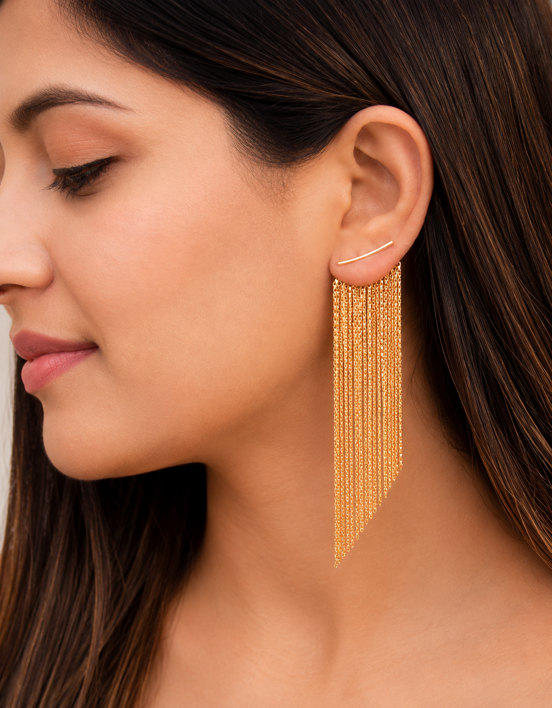 Women 18K Gold Plated Long Tassel Dangle Earrings