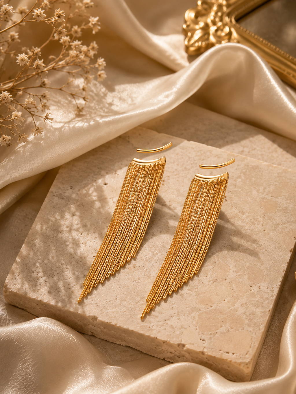 Women 18K Gold Plated Long Tassel Dangle Earrings