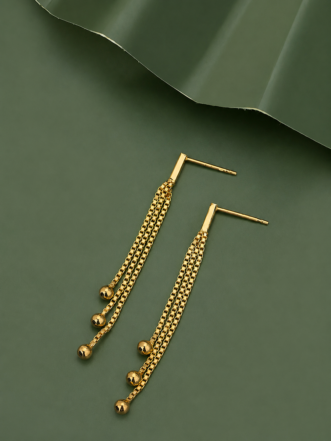 18kt Gold Plated Dangling Chain Contemporary Drop Earrings