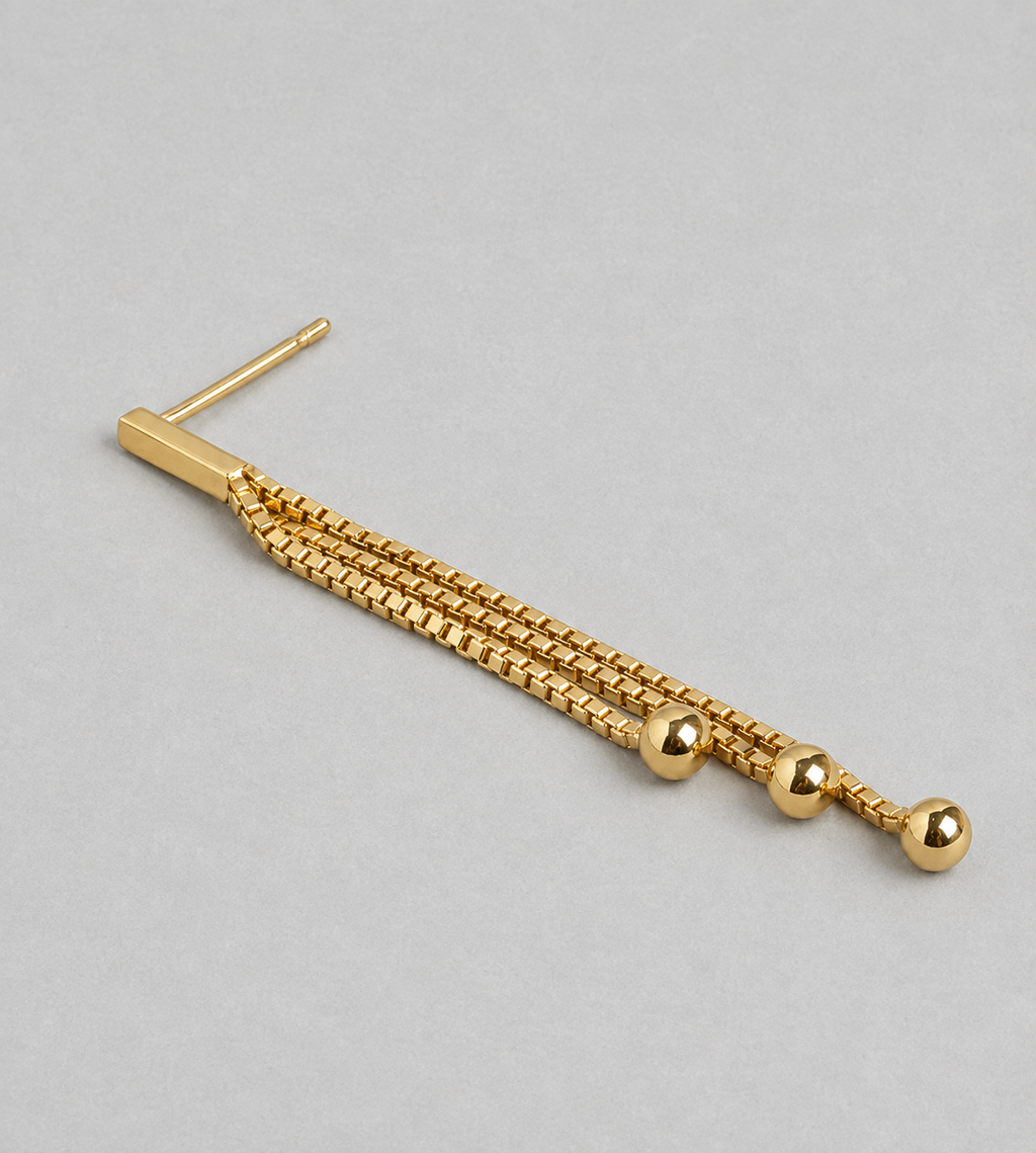 18kt Gold Plated Dangling Chain Contemporary Drop Earrings