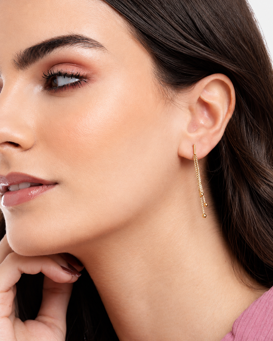 18kt Gold Plated Dangling Chain Contemporary Drop Earrings